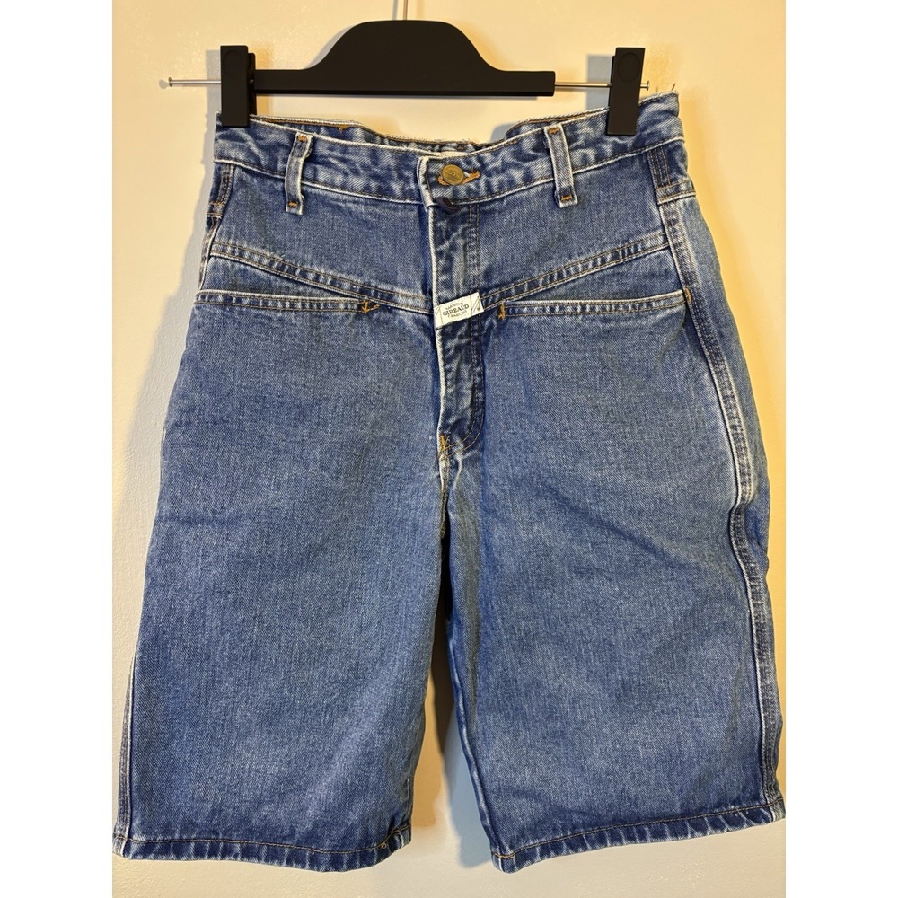 VTG 90's MARITHE FRANCOIS GIRBAUD Blue Denim Long Shorts 7/8 High Rise USA